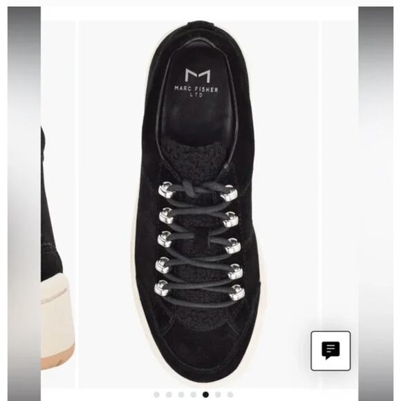 Marc Fisher Maite Platform Sneakers 7 NWOT Black Suede Leather Shearling Comfort - Picture 3 of 9